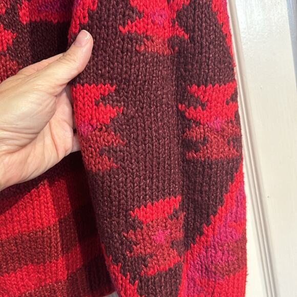 Fenn Wright & Manson Red Pink Striped Southwest 90s Sweater - Picture 5 of 7